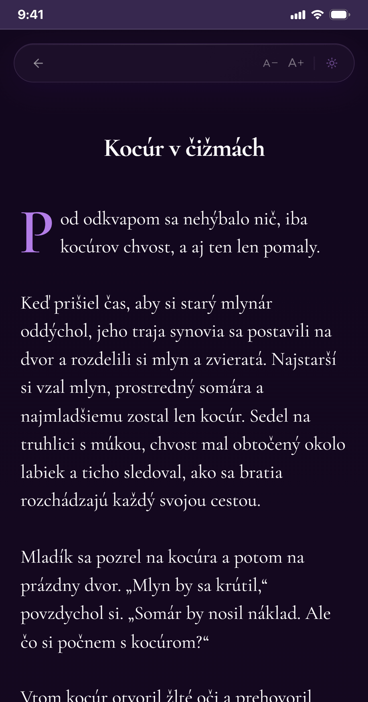 Audio prehrávač a režim čítania vo Fiabalo ako možnosti, ako si pred spaním vypočuť alebo prečítať rozprávku.